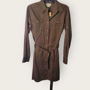 Lucky Brand Brown Shirt Dress Button Down Midi Size Medium